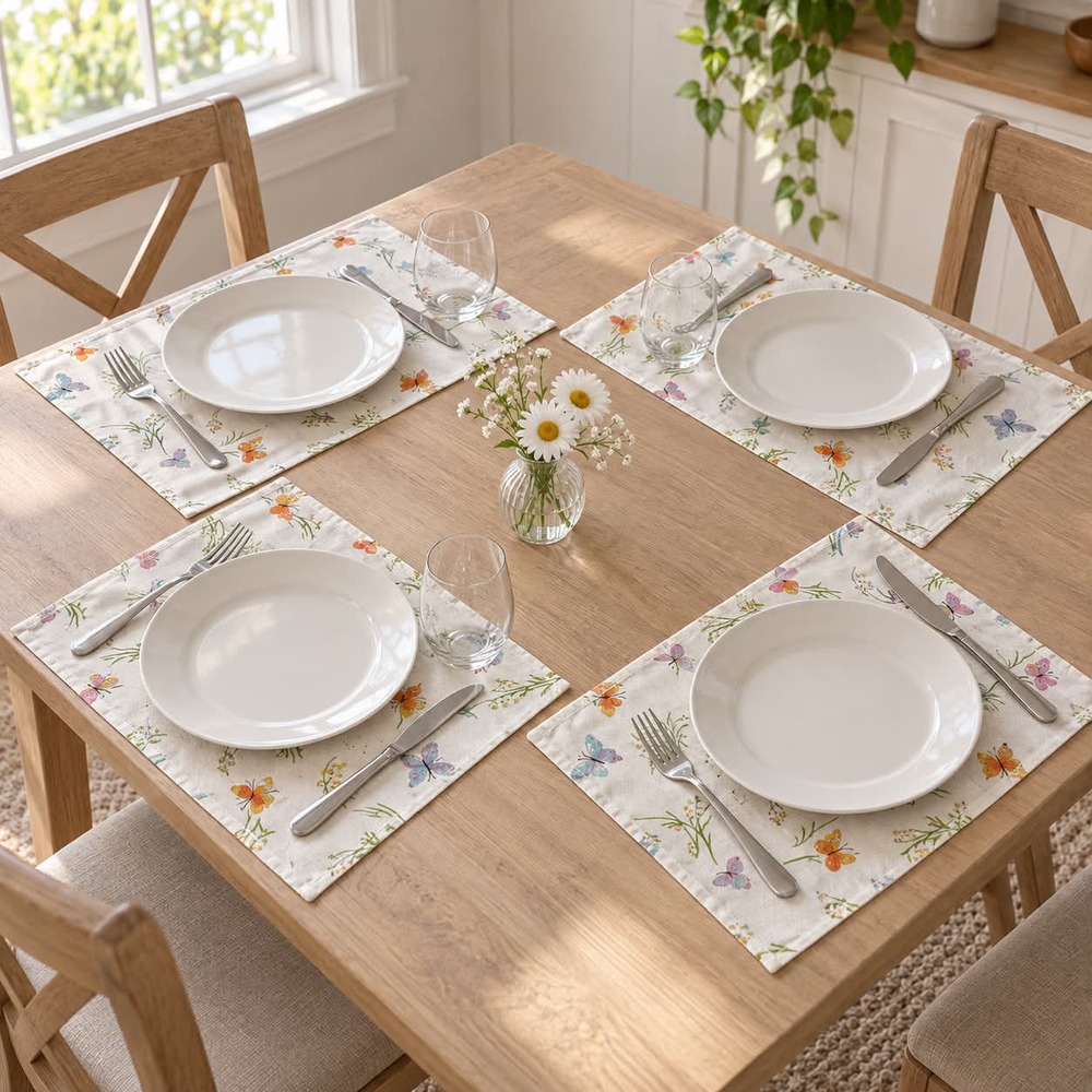 Vintage Vera Neumann Butterfly Placemats Set 4 Signed 18x13 Floral Table Linens